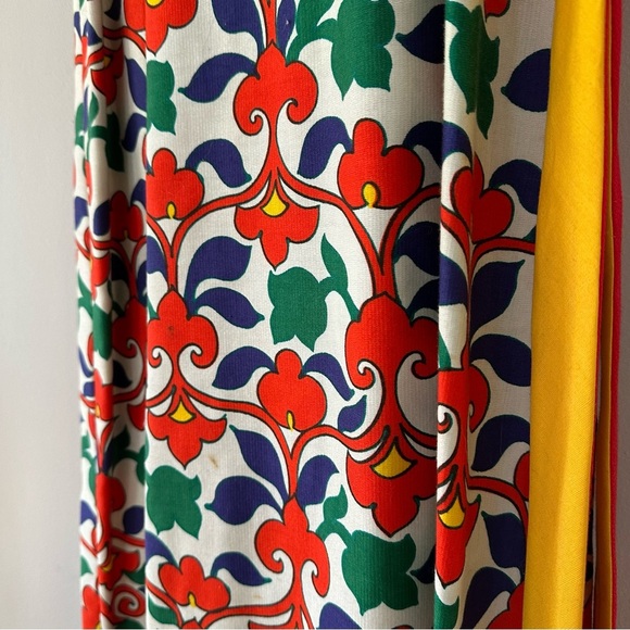 Vintage 1960s Lanz Originals Maxi Dress Red Bodice & Folk Art Print Skirt Sz 7 - Picture 9 of 11